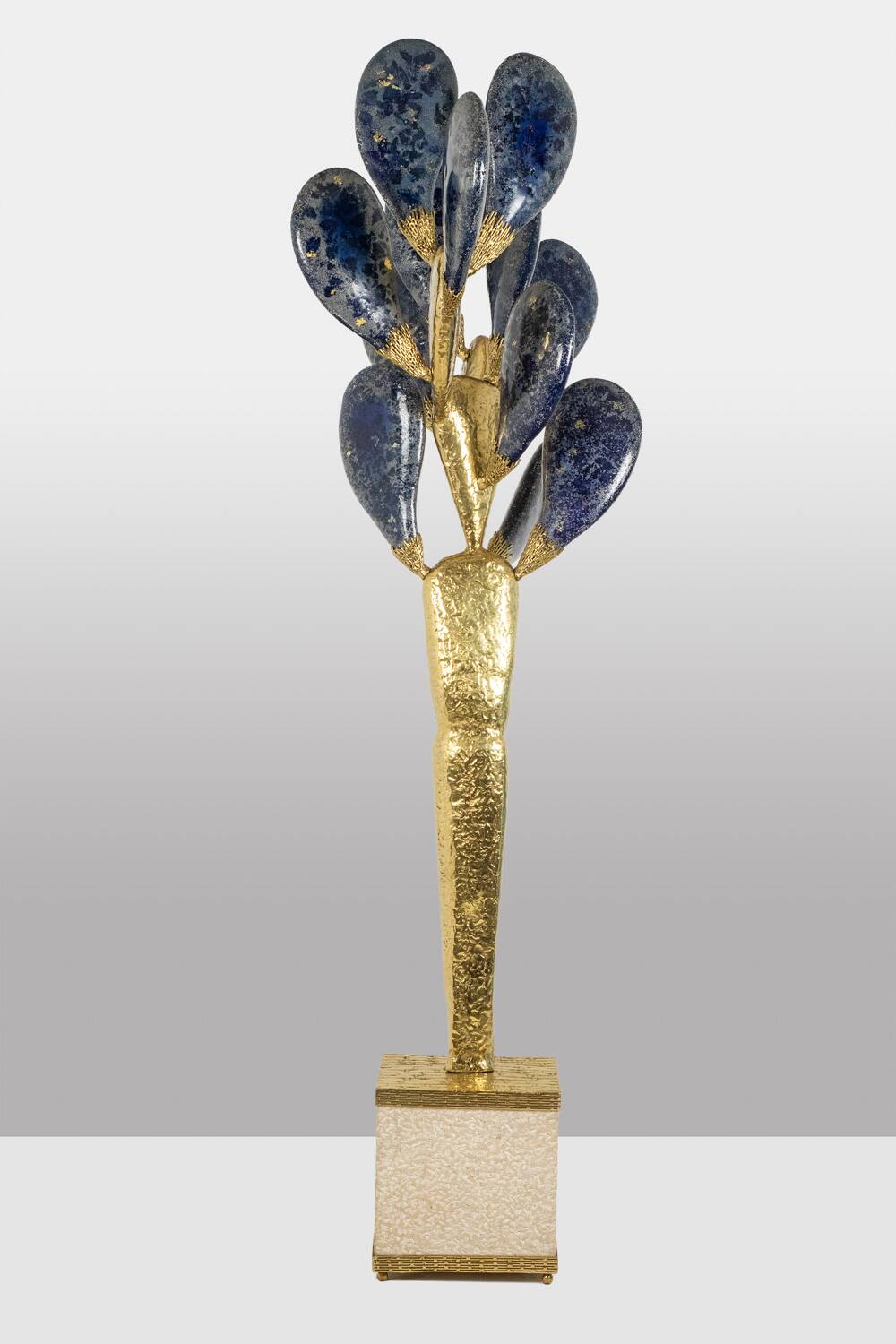 Jacques Duval Brasseur, Large golden brass cactus sculpture. 1992