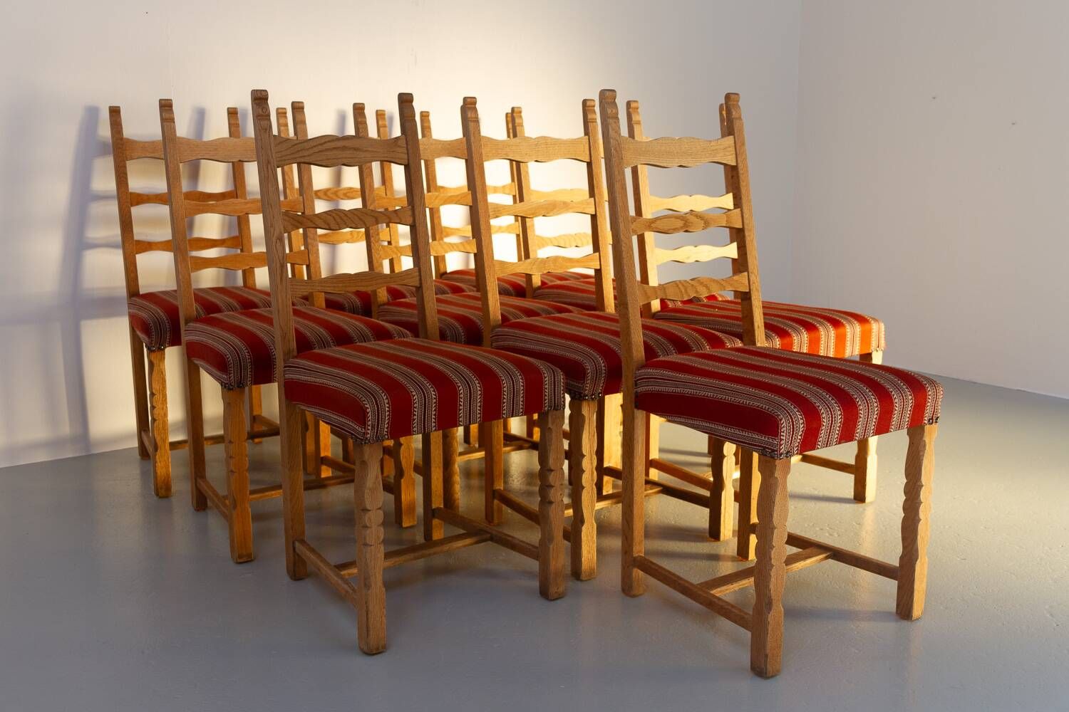 Vintage danish brutalist ladder back oak dining chairs