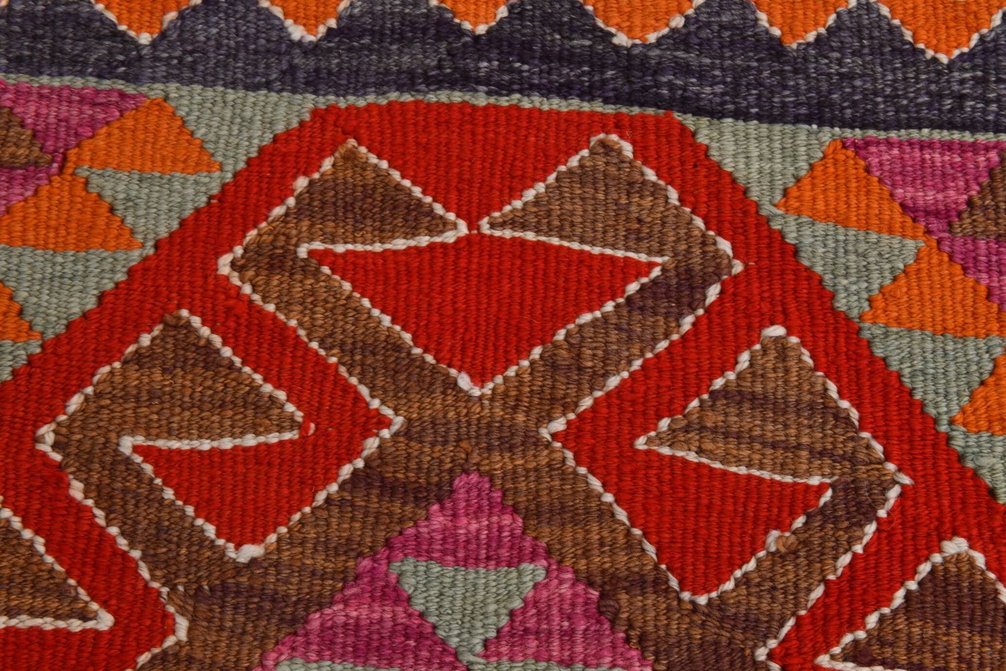 3x12 Kilim Red & Purple  Runner Rug, 102x355Cm