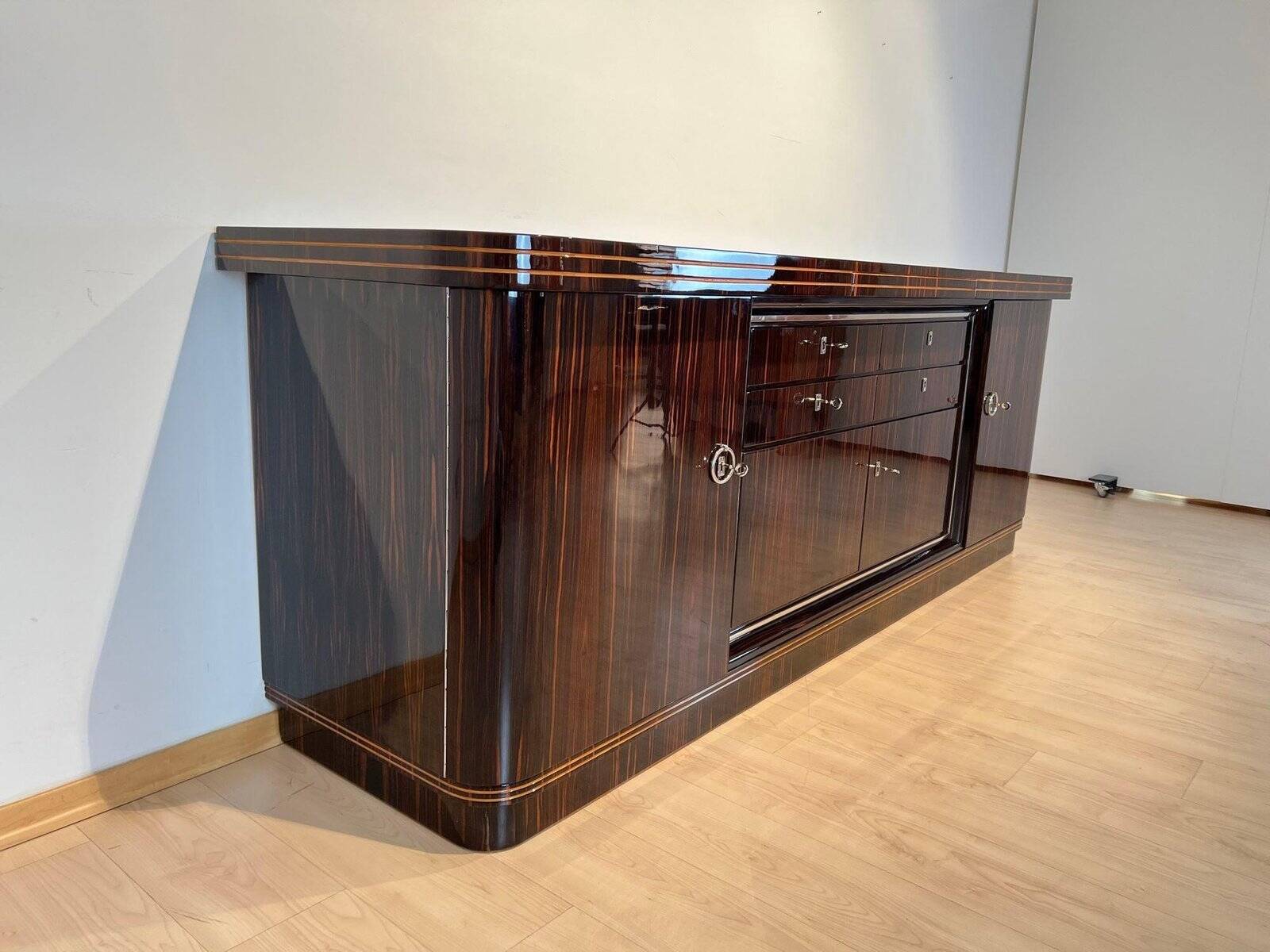 Large Art Deco Sideboard in Macassar Ebony, Maple & Chrome, France, 1930s