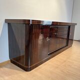Large Art Deco Sideboard in Macassar Ebony, Maple & Chrome, France, 1930s