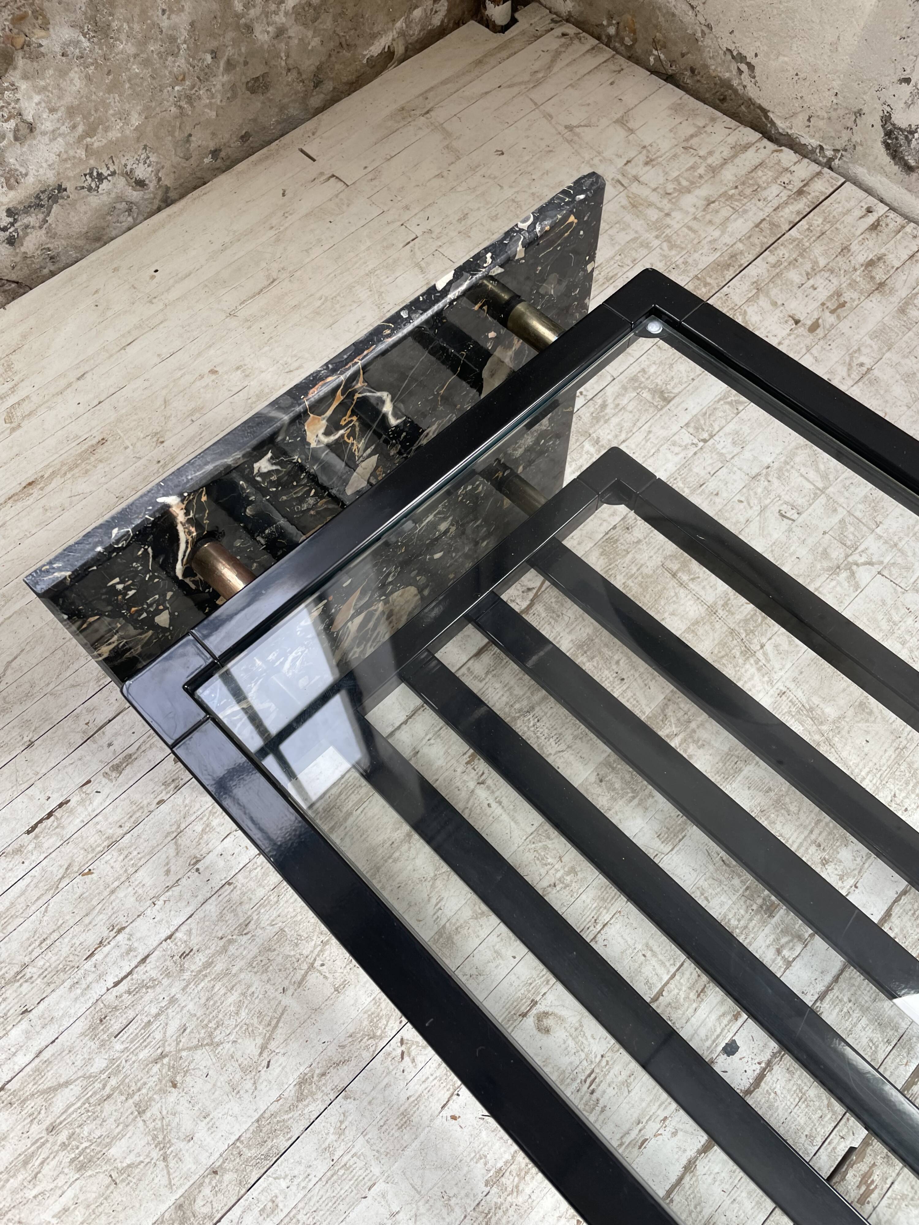 80s Italian marble and glass coffee table