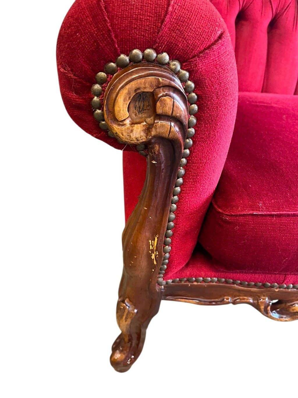 Vintage red baroque armchair / three-seater sofa