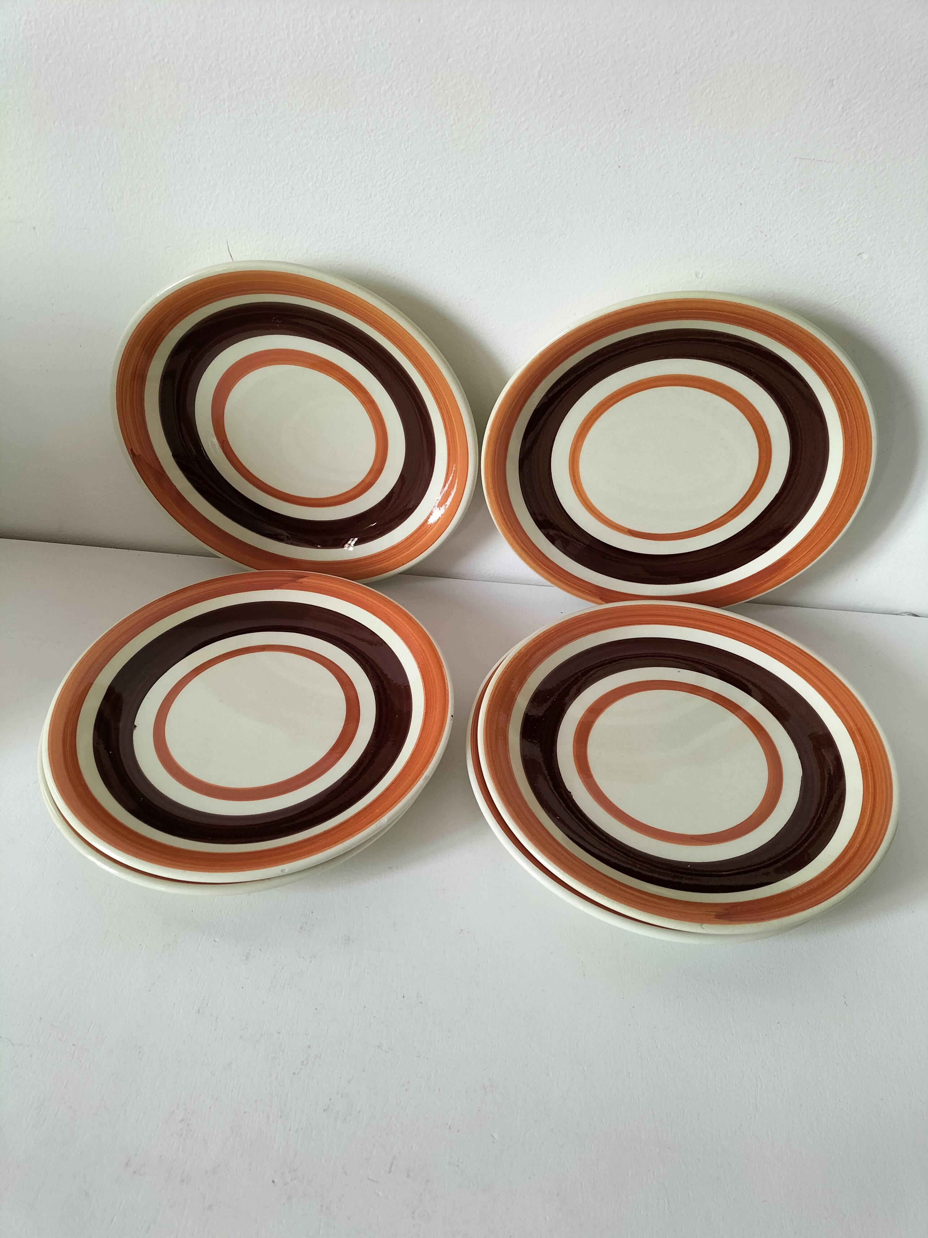 6 dessert plates Castellania – concentric orange and brown design