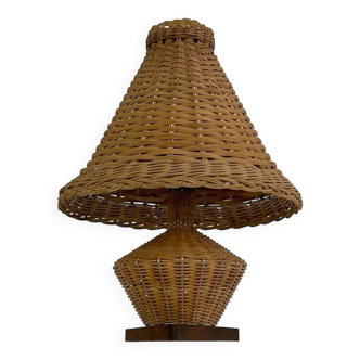 Wicker and wood lamp from the 1950s