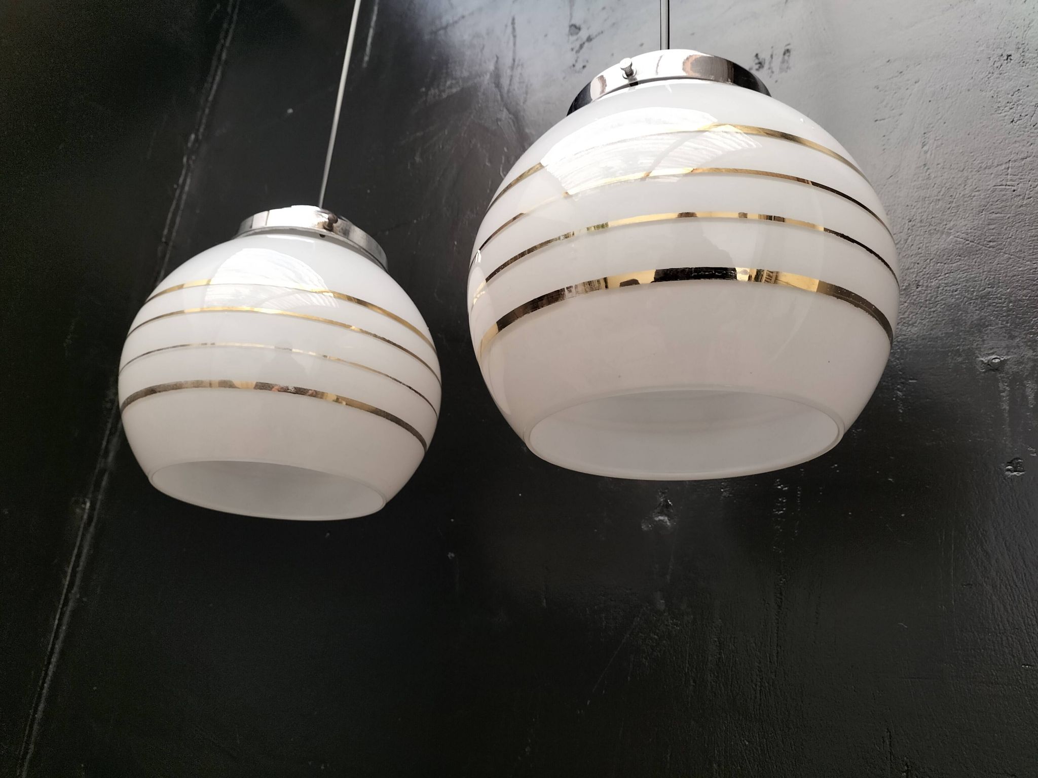 Pair of opaline pendant lights