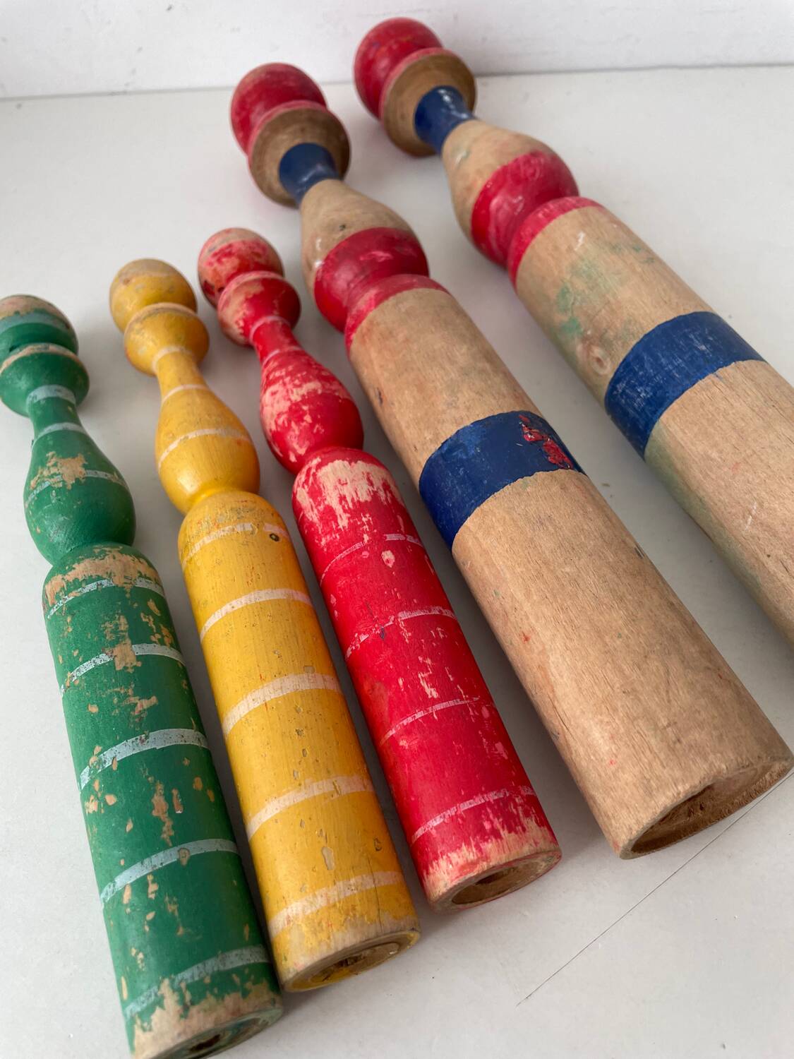 Old wooden bowling pins