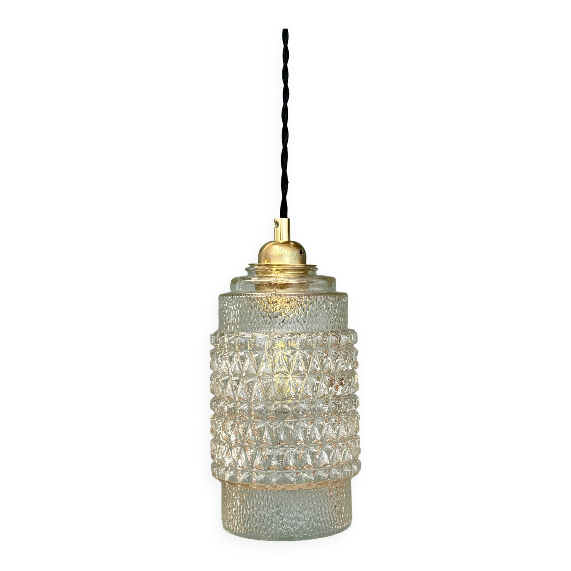 Suspension globe vintage en verre moulé