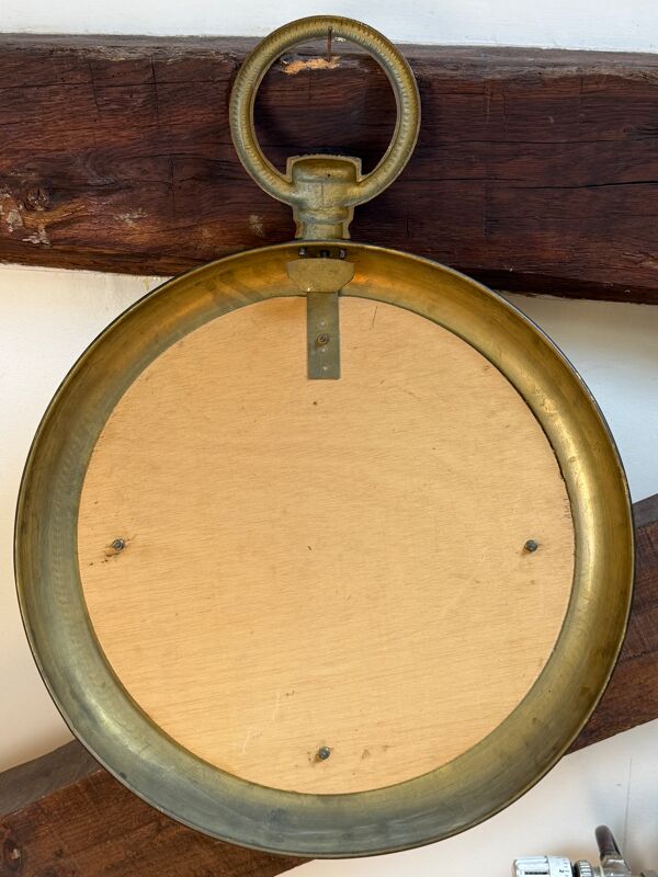 Grand miroir en laiton montre style Piero Fornasetti,60 Italie