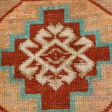 Red Cream Oriental Turkish Vintage Rug, 39x84Cm