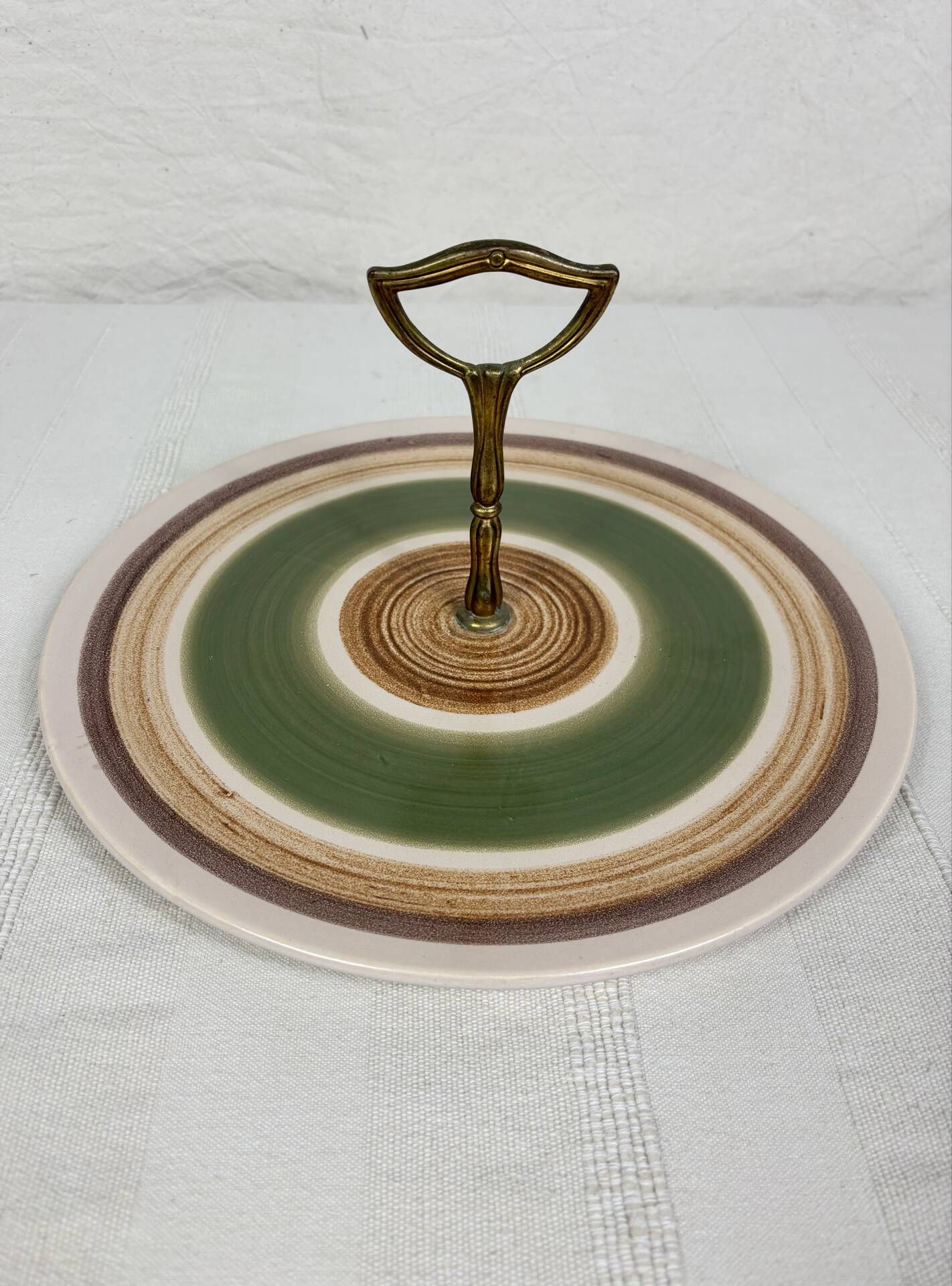 Vintage presentation plate Gien – Sage green and ochre