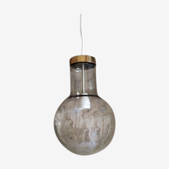 Suspension globe puffed smoked glass 1970