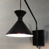 Applique avec potence articulée et abat-jour diabolo en métal noir