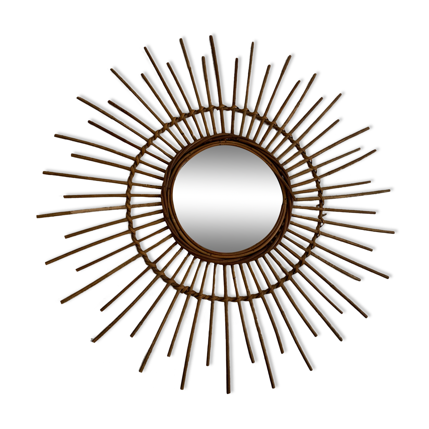 Vntage mirror 1960 rattan sun - 78 cm