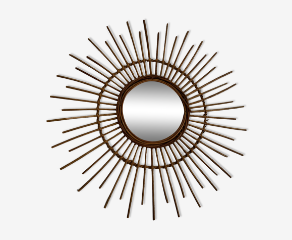 Vntage mirror 1960 rattan sun - 78 cm
