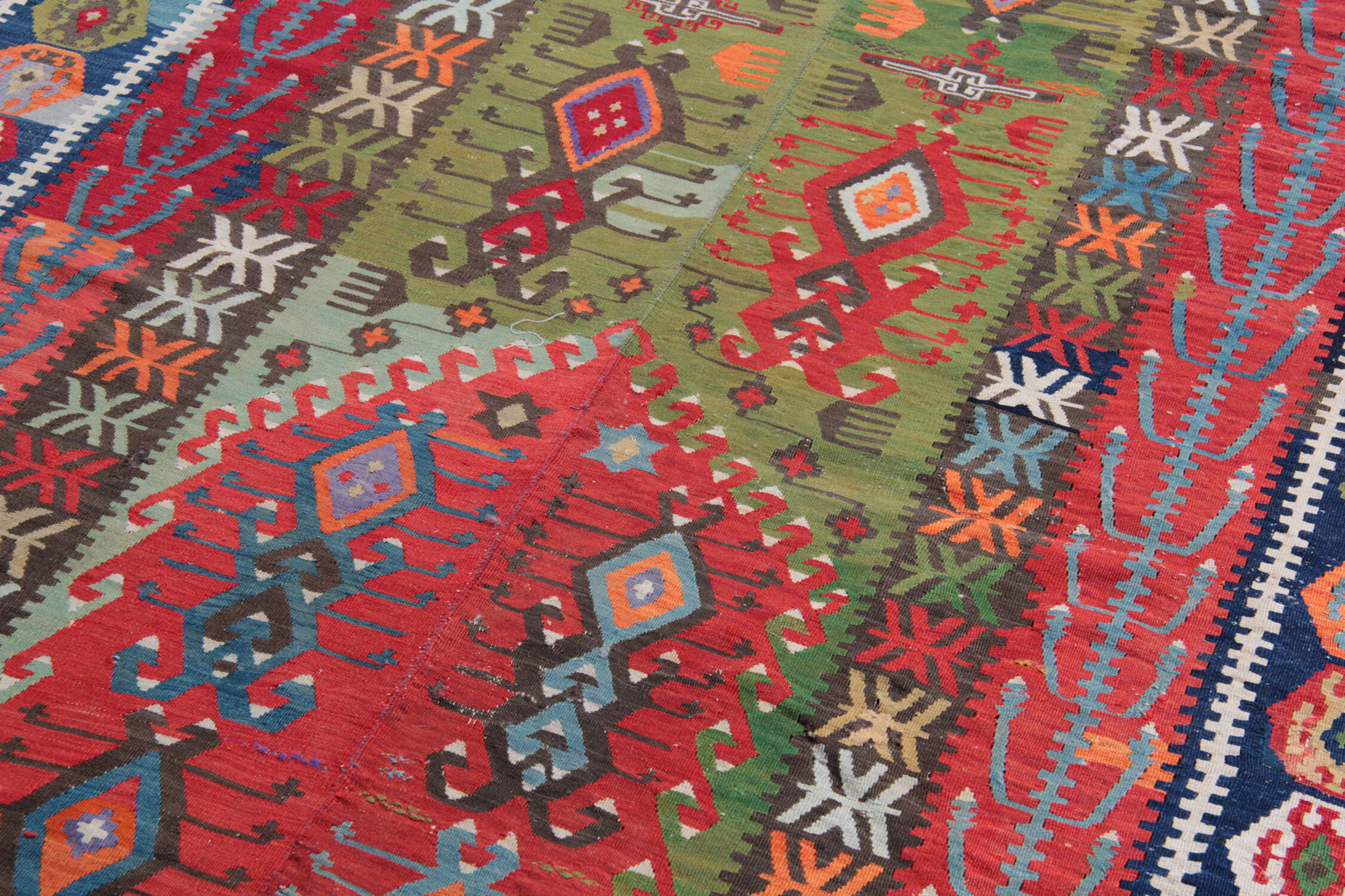 Decorative Tribal Antique Rug, Handwoven Green, Red Oriental Rug- 179x413cm