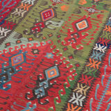Decorative Tribal Antique Rug, Handwoven Green, Red Oriental Rug- 179x413cm