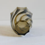 Small geometric vintage Luminarc vase in smoked glass from the 1970s
