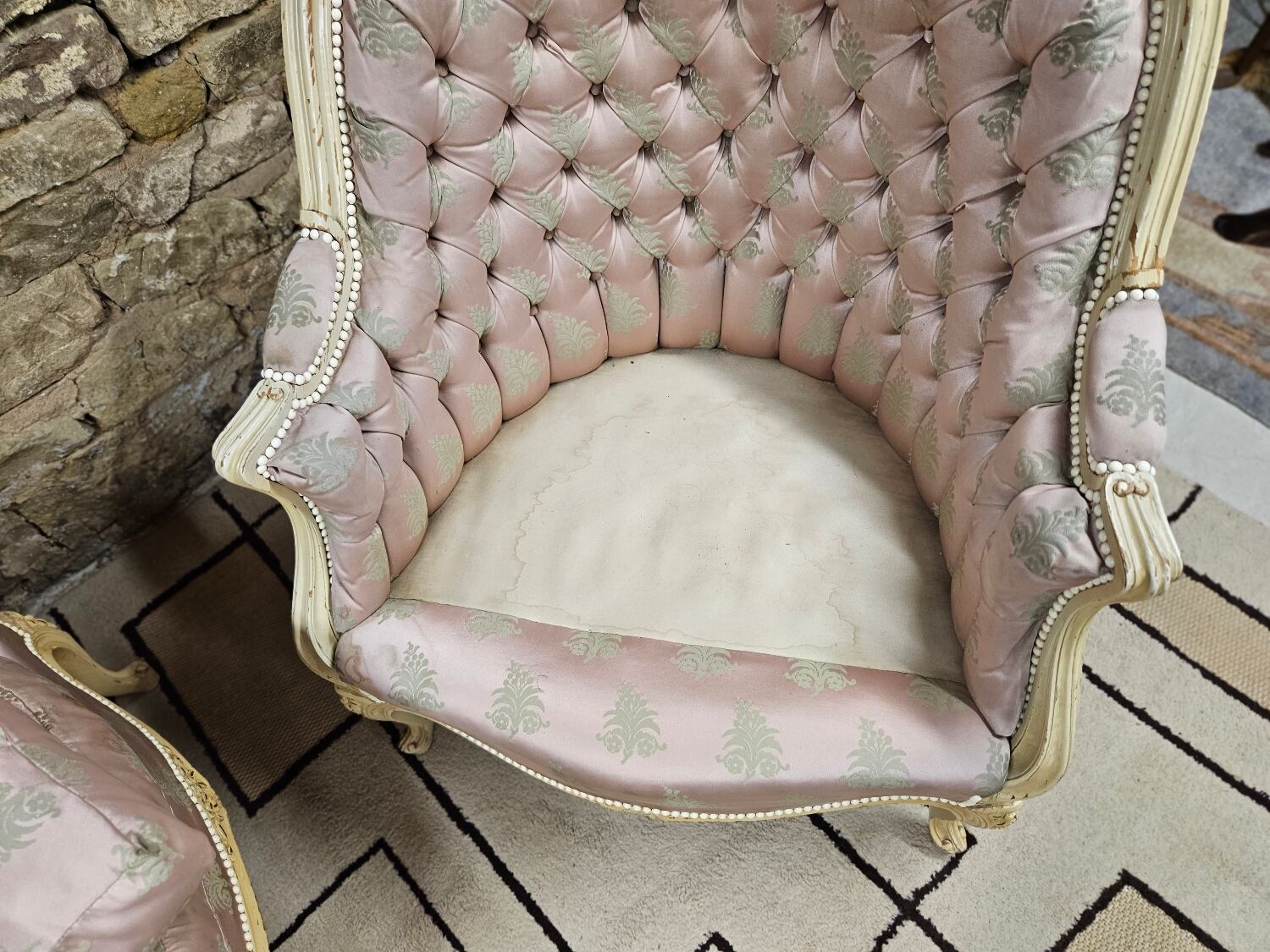 Pair of 1960s silk bergère armchairs