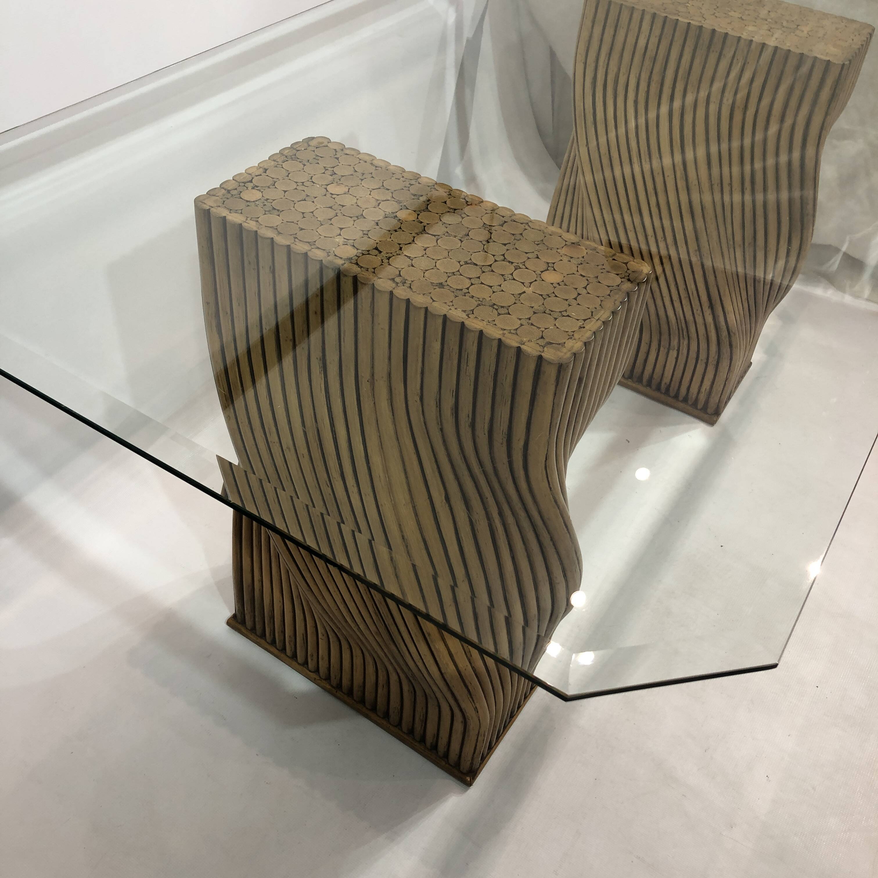 Mehitabel McGuire Twisted Pedestal Bamboo Dining Table MidCentury Boho 1970