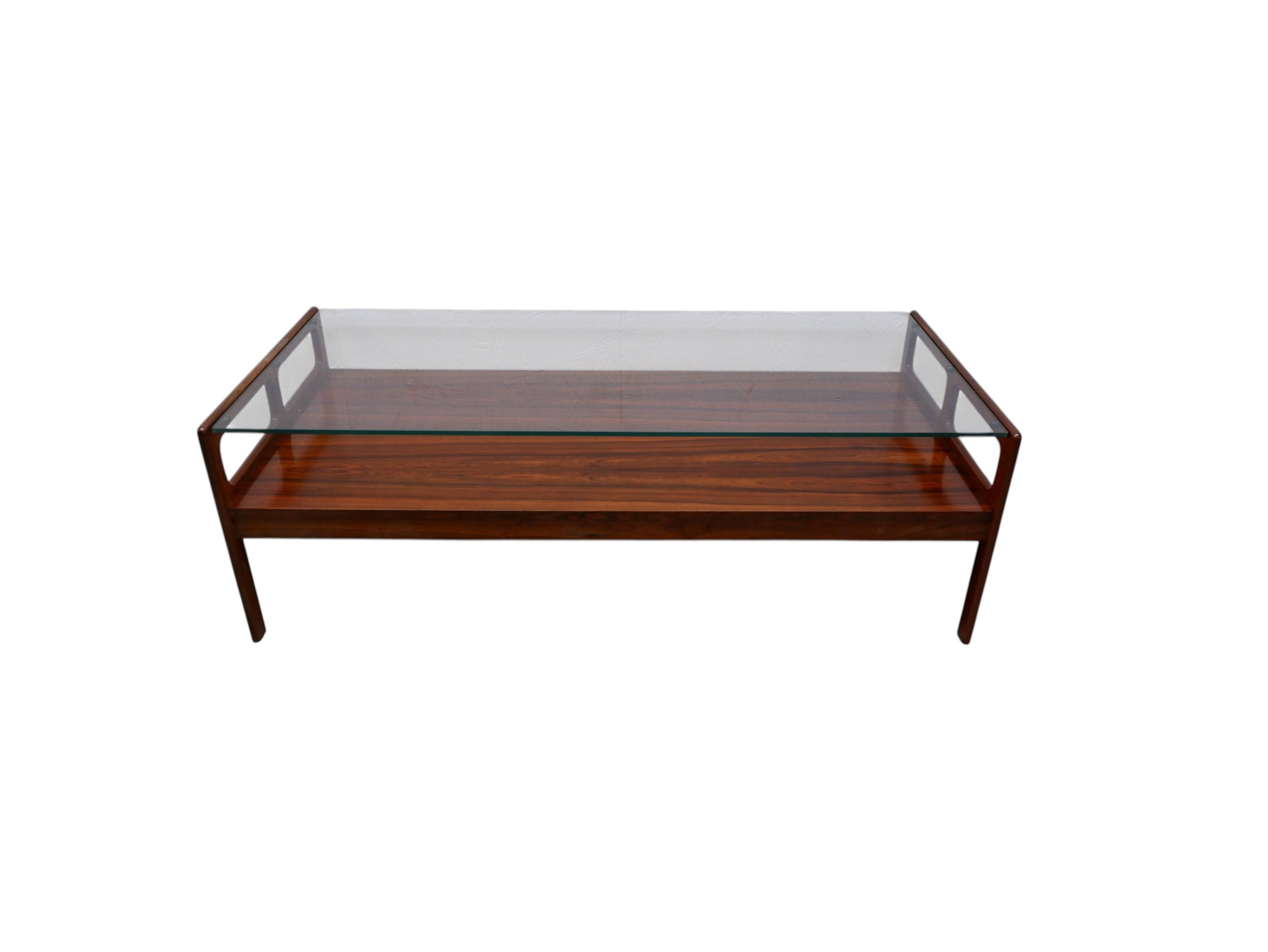 Rosewood coffee table with glass top, 1970s