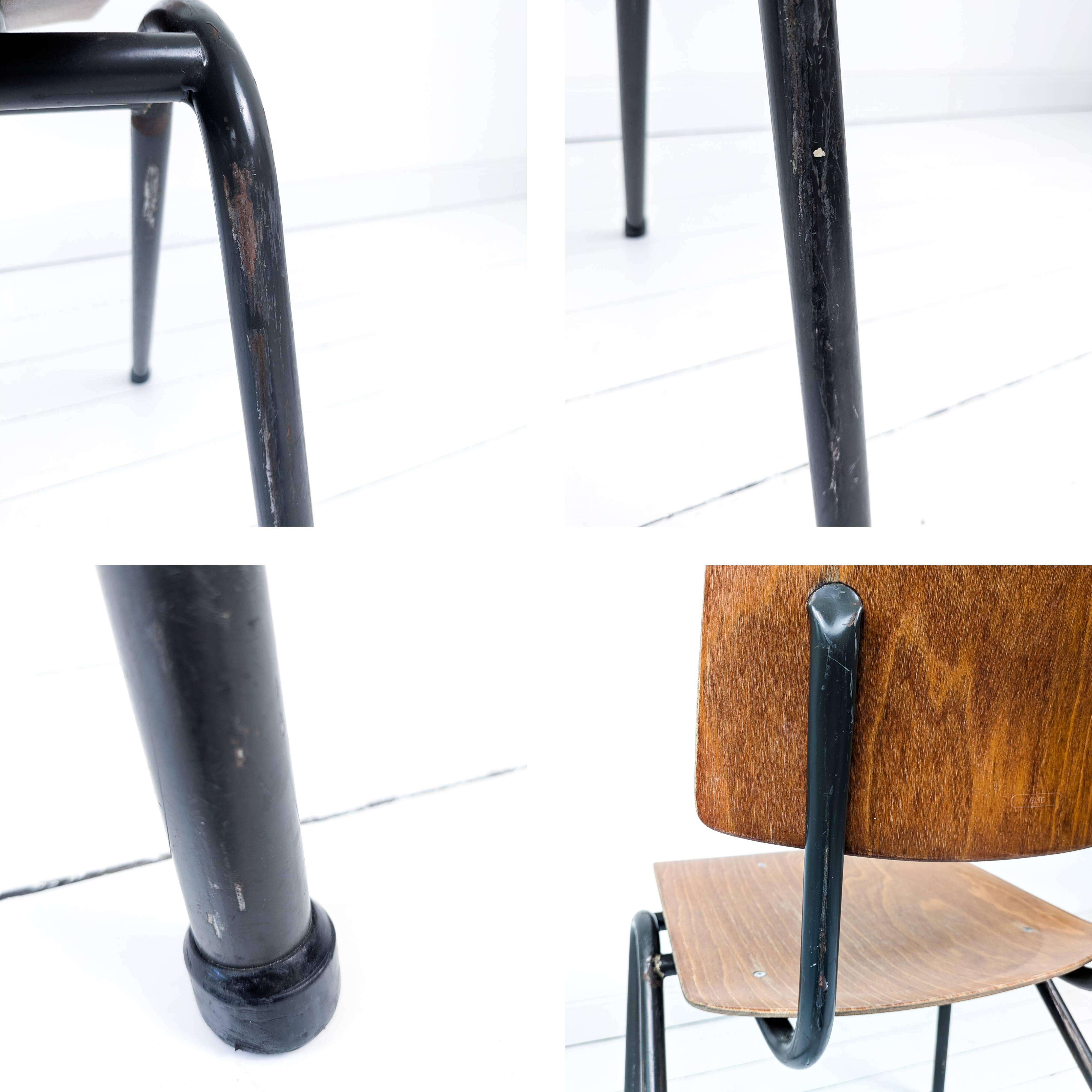 Chaise vintage Mid-Century bois et métal anthracite noir style industriel O