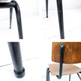 Chaise vintage Mid-Century bois et métal anthracite noir style industriel O