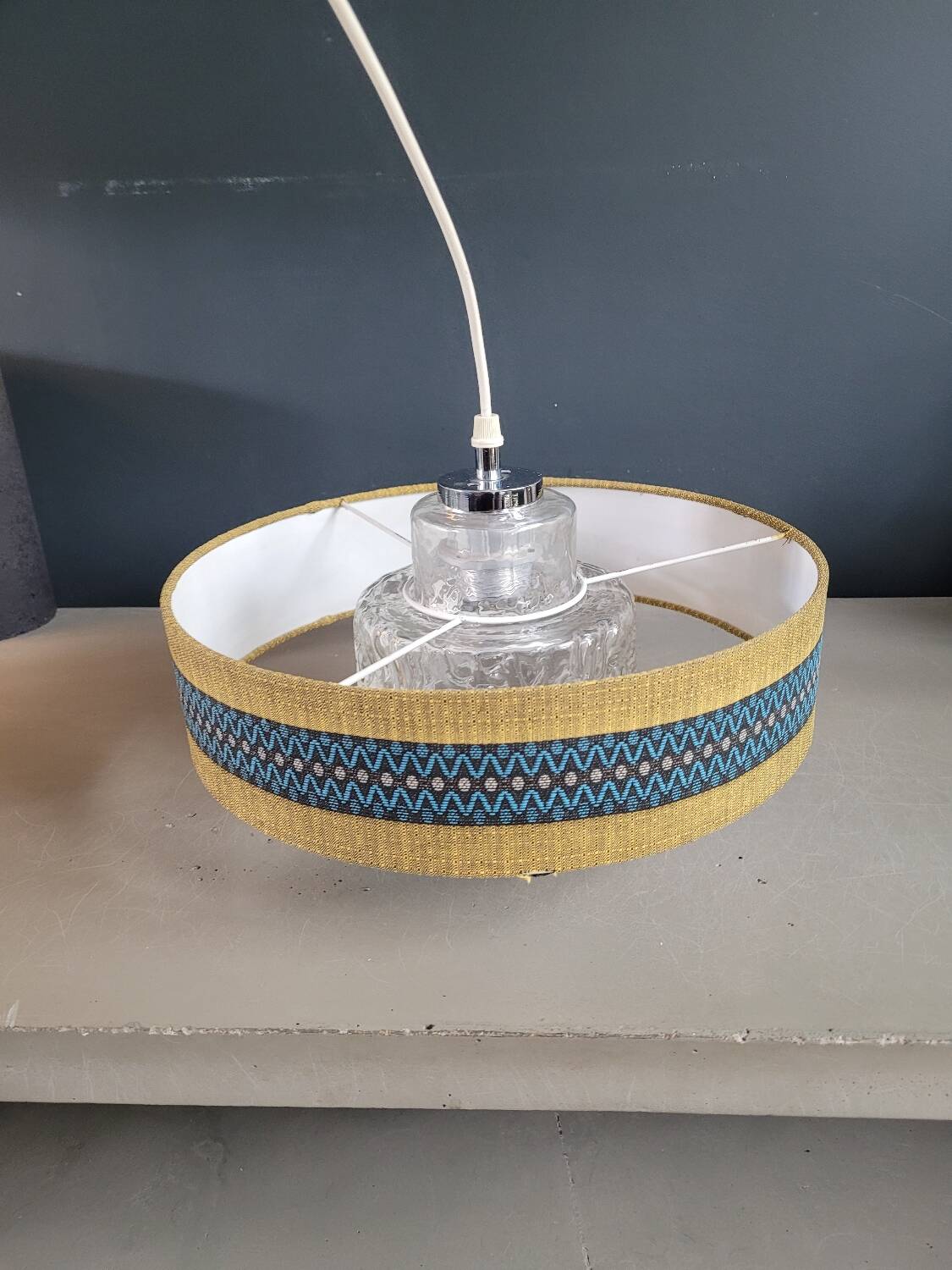 Vintage molded glass globe pendant light and shade