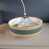 Suspension vintage globe en verre moulé et abat-jour