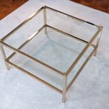Italian 1970'S coffee table in brass and glass with 2 trays