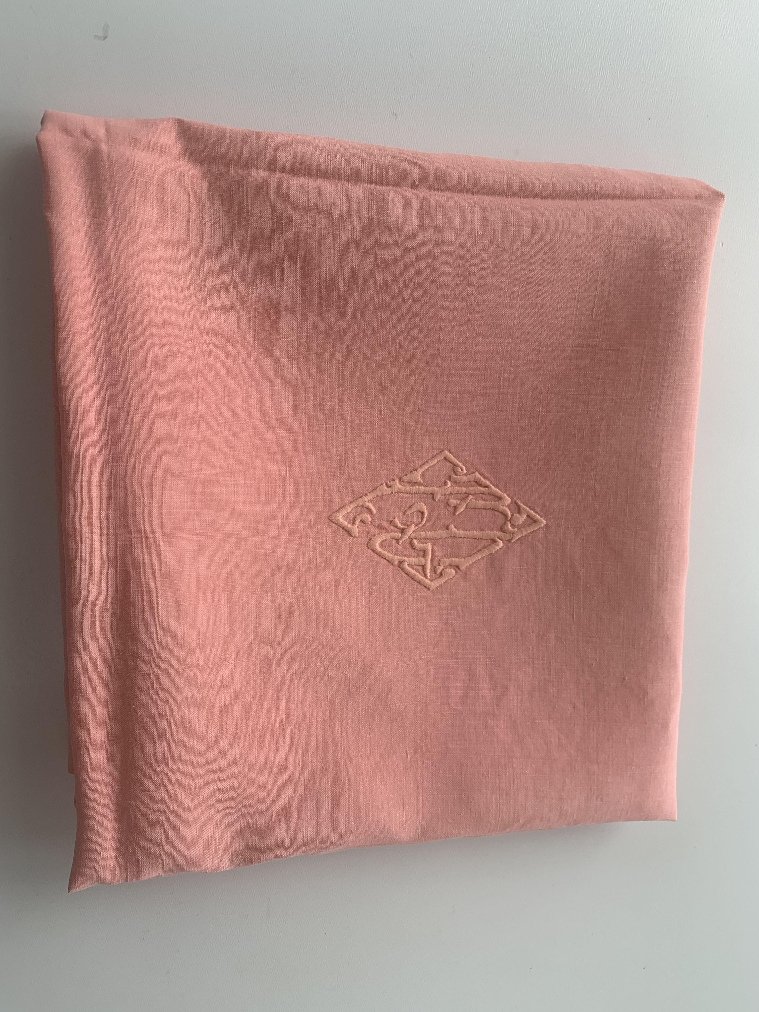 4 linen towels tinted vintage pink, AG monogram edge with beautiful times days