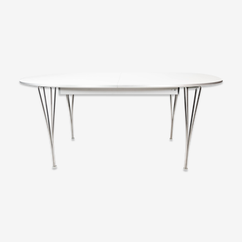 Table à manger super ellipse avec stratifié blanc par Piet Hein et Arne Jacobsen