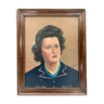 Portrait on panel H Jourdan bourgeois woman 1945 natural wood frame