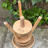 1950s solid oak tripod workshop stool with a screw mechanism.