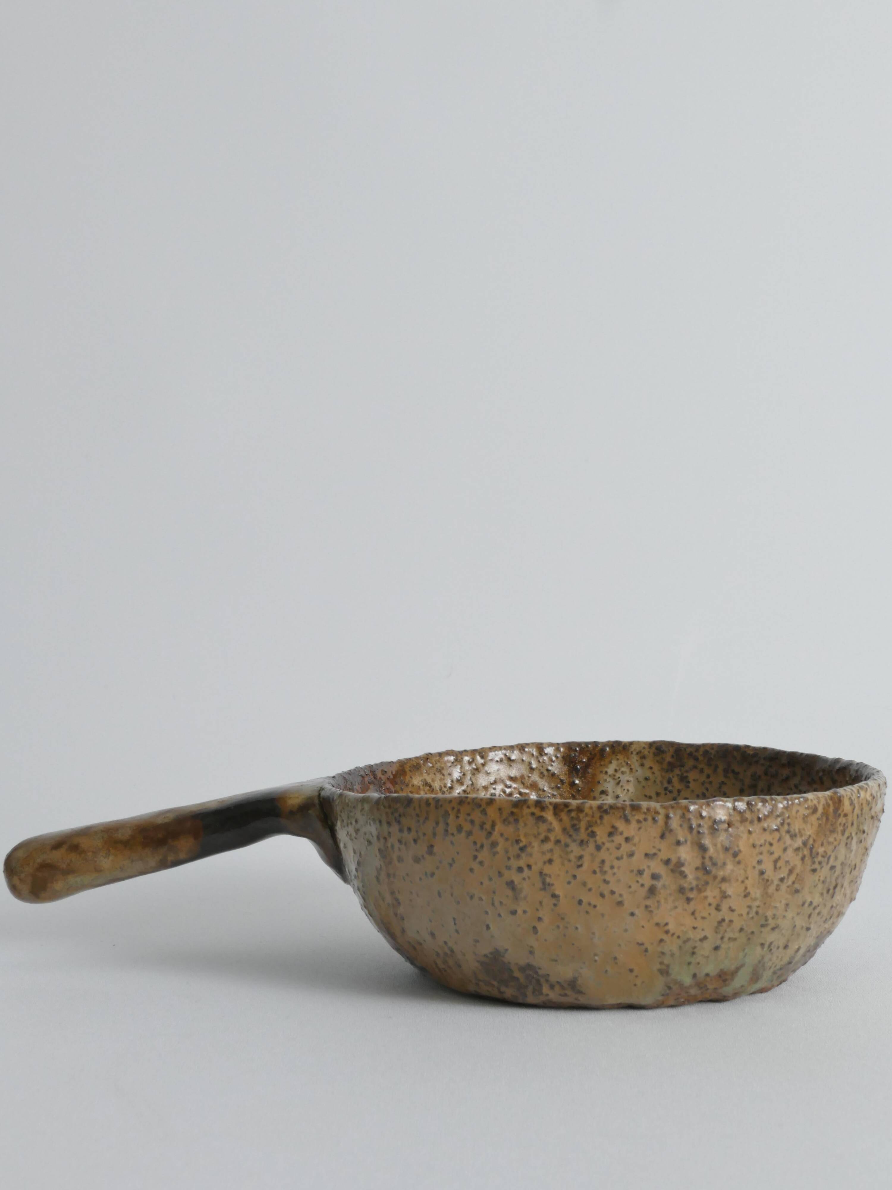 Textured Stoneware Bowl with Sculptural Handle, Handmade Studio Ceramic