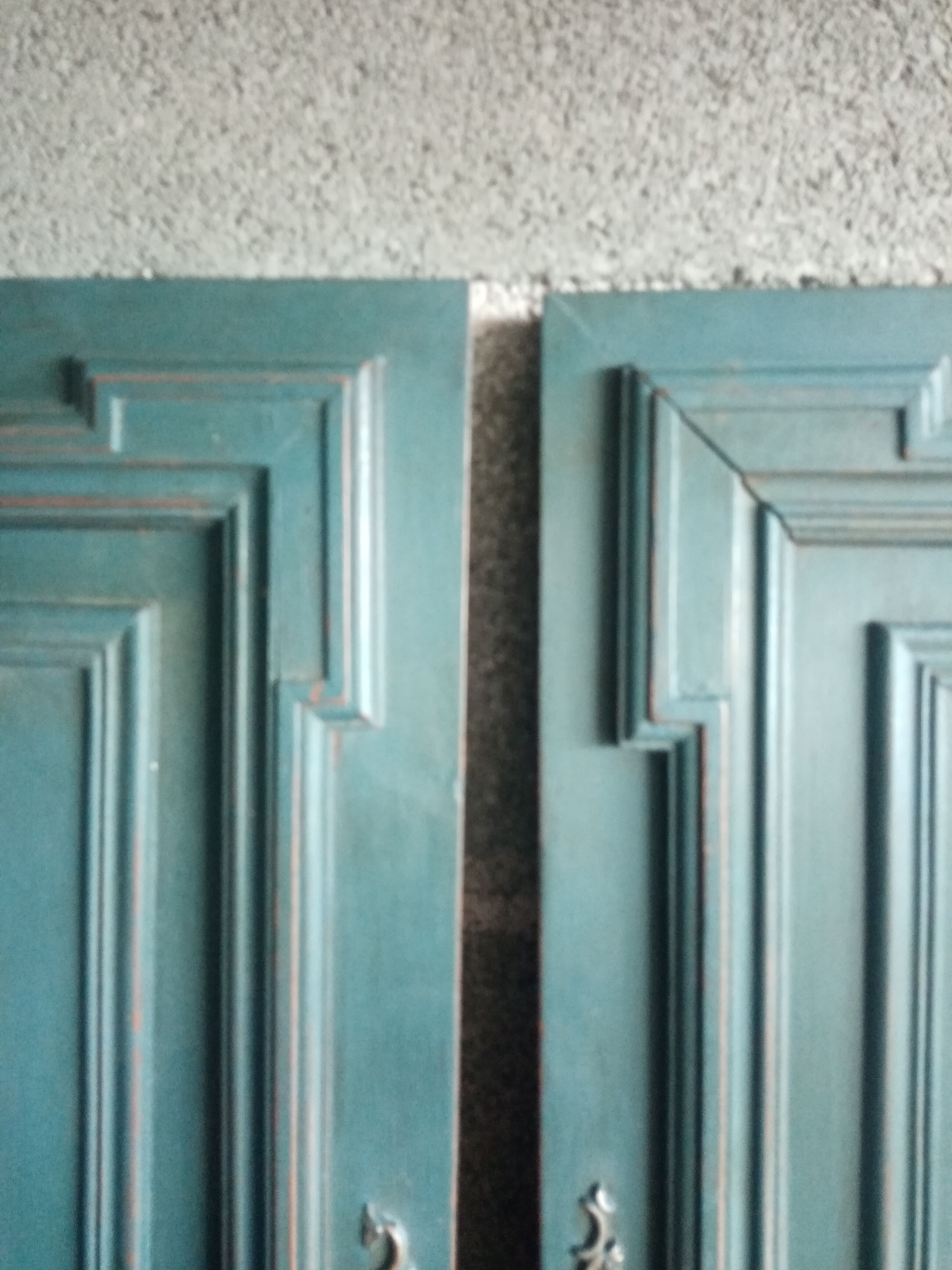 Pair Old Patinated Door Blue Aubusson Wooden Door Deco
