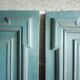Pair Old Patinated Door Blue Aubusson Wooden Door Deco