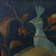 Signed Hollywood Regency style Painting of a Peacock with Roses, Belgium