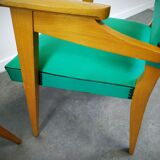 Pair of wood and vinyl armchairs