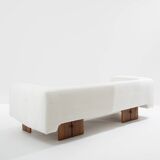 Italian Brutalist sofa in walnut and chenille velvet circa 1960