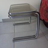 Smoked glass and chrome metal nesting tables