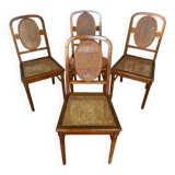 4 chaises anciennes style Louis XVI en bois et cannage, XIXème s.
