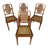 4 chaises anciennes style Louis XVI en bois et cannage, XIXème s.