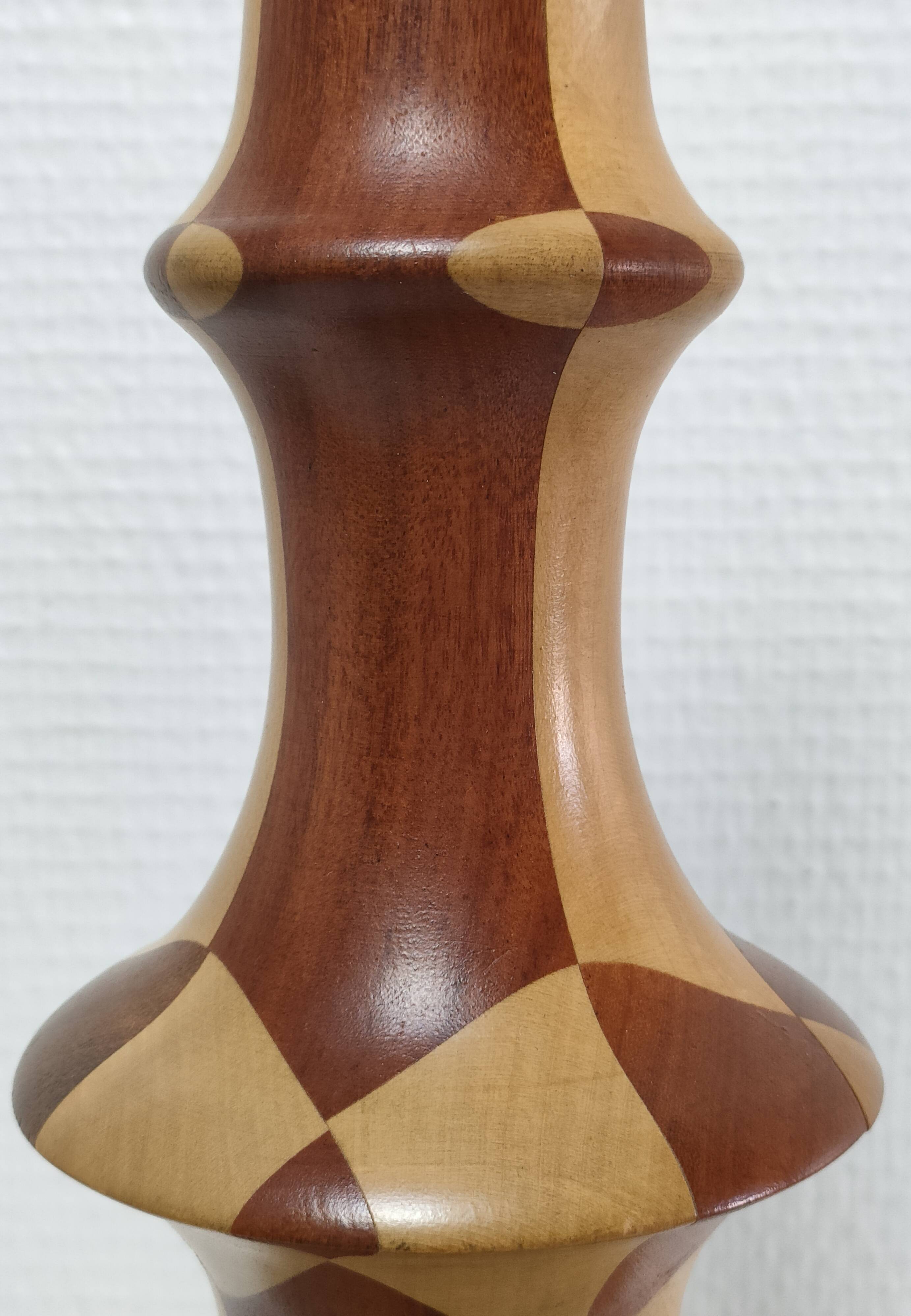 Turned wooden lamp and vintage wood inlay