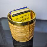 Rattan and brass book basket, Italy, 1970