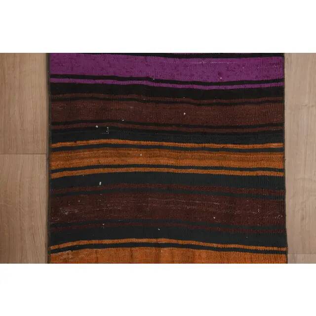 1970s Vintage Turkish Handmade Wool & Cotton Orange Runner Rug 70x311