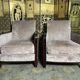 Pair of Art Deco armchairs in taupe velvet
