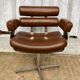 Fauteuil de coiffeur en chrome et skaï marron