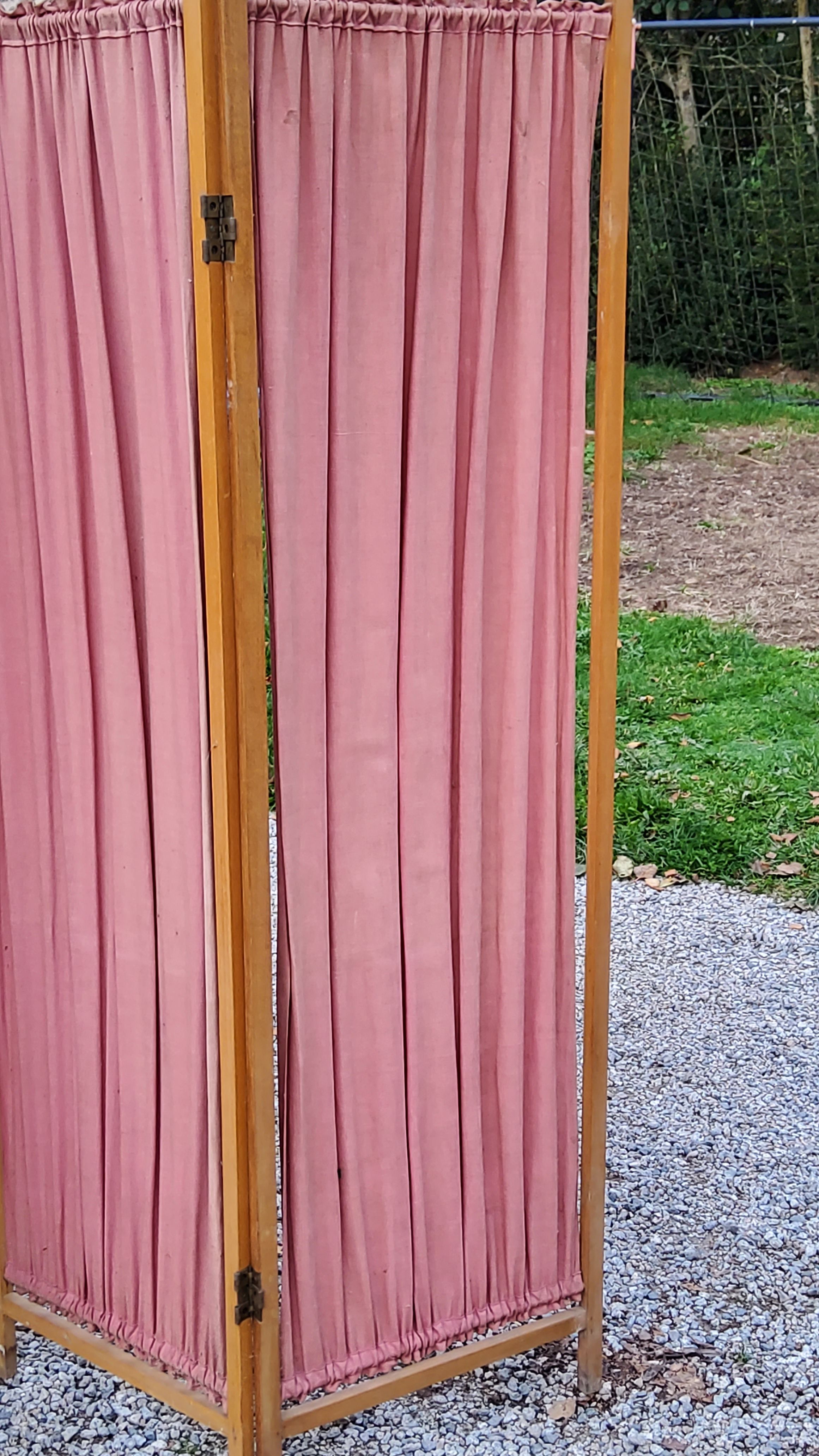 Art Deco screen 6 leaves in beech and fabrics of the 30s