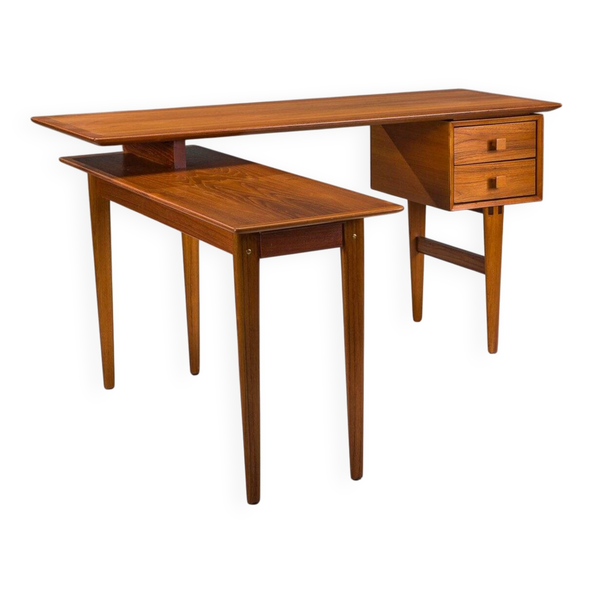 Bureau en teck en L de style mid-century moderne, années 1970